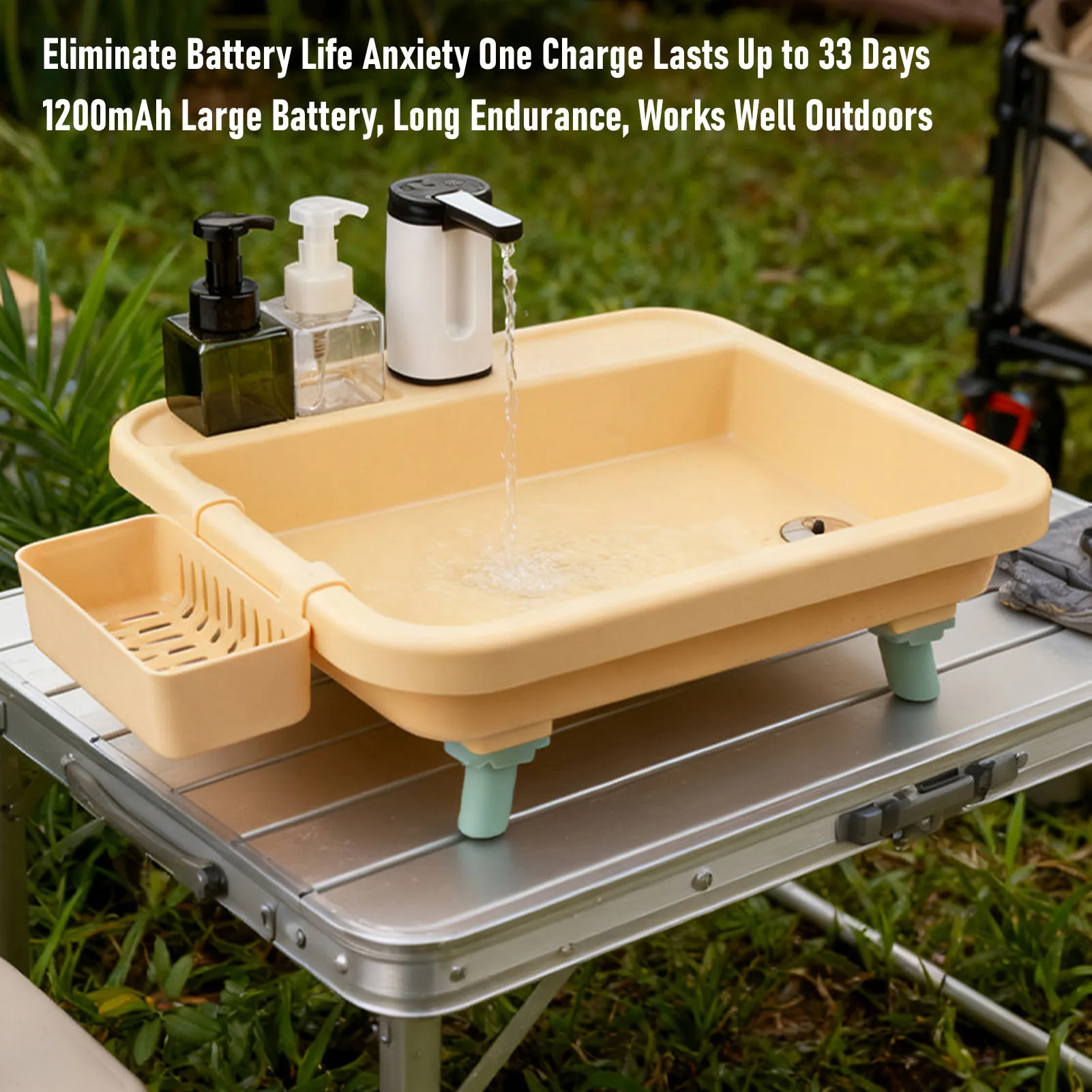 Portable Sink with Electric Water Pump Easy Setup Mobile Hand Wash Station for Outdoor Dishwashing Camping