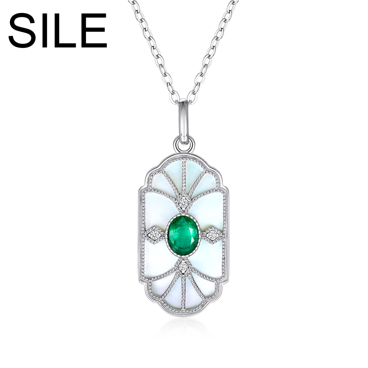 

SILE Luxury Jewelry Women 925 Sterling Silver Pendants Natural Emerald cz Necklaces Clavicle Chains Wedding Party Dating Jewels