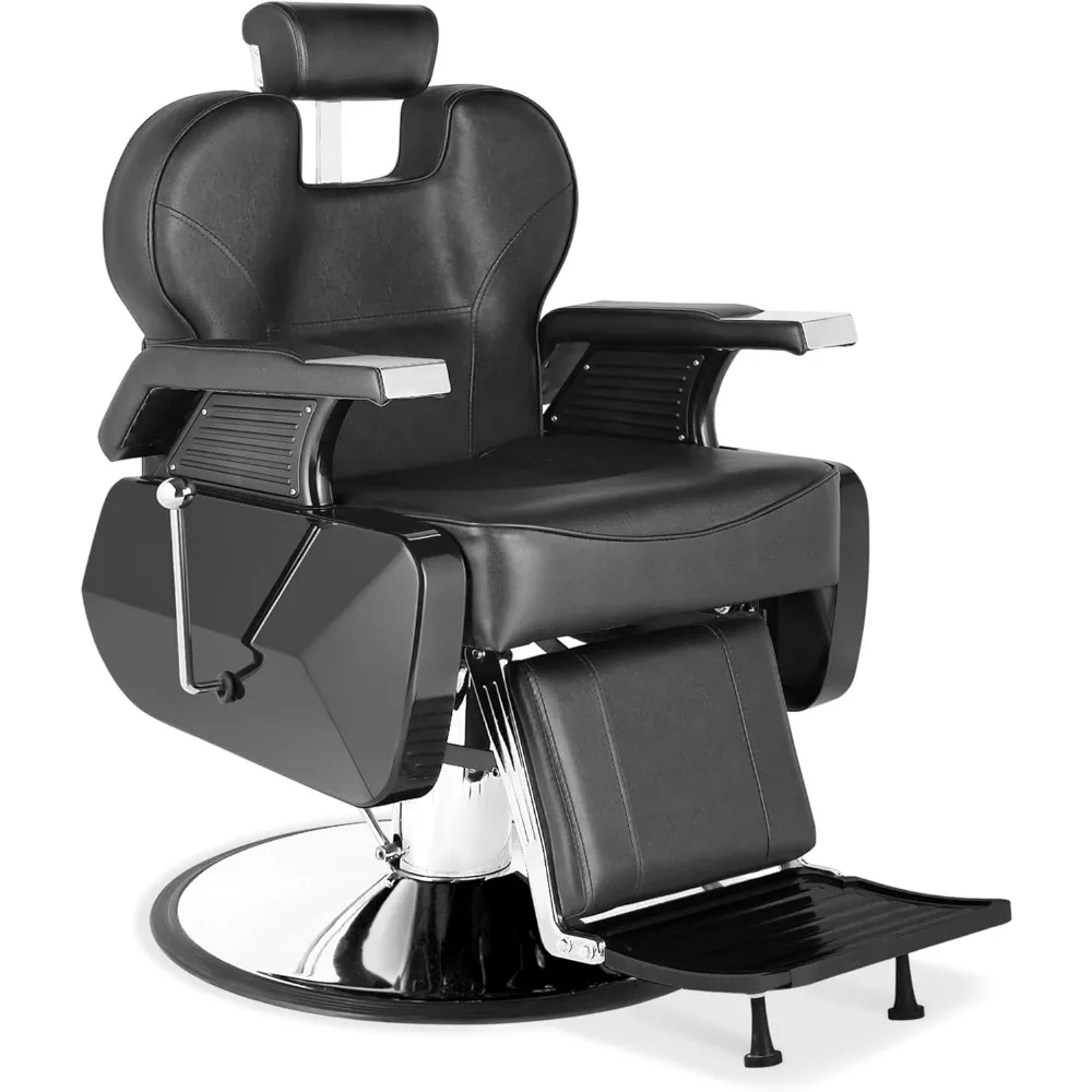 Schwarzer Friseurstuhl, hydraulischer Salon-Haarstyling-Stuhl für Friseursalons mit verstellbarer Kopfstütze und Fußstütze, Allzweck-Hochleistung