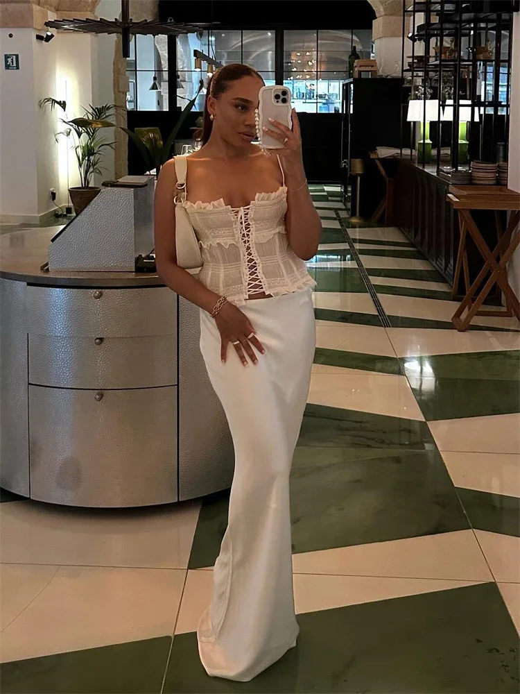 2024 Elegant Casual Long Skirt Patchwork For Women Slim Party Gown Skirt Summer 2023 New High Waist Outfits White Y2k Skirt