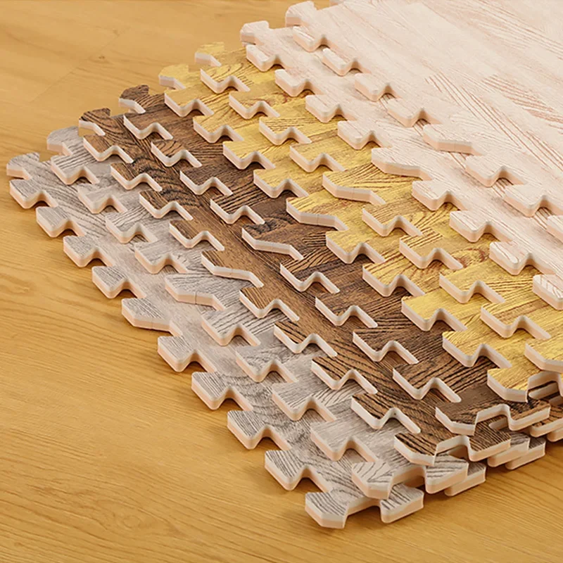 Wooden Grain Floor Mat Fashion Foam Play Splicing Bedroom Thicken Soft Modern Floor Kids Rug Living Room Crawling Carpet
