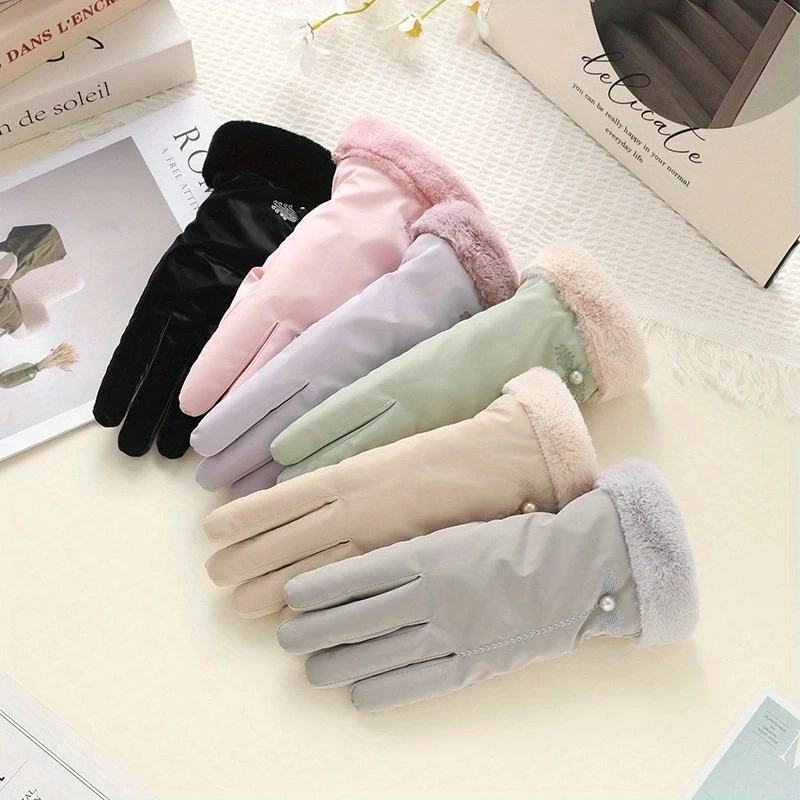قفازات نسائية سميكة دافئة على الطراز الصيني لفصل الشتاء، متوافقة مع شاشة اللمس، مناسبة للخريف والشتاء، للطلاب، ركوب الدراجات في الهواء الطلق