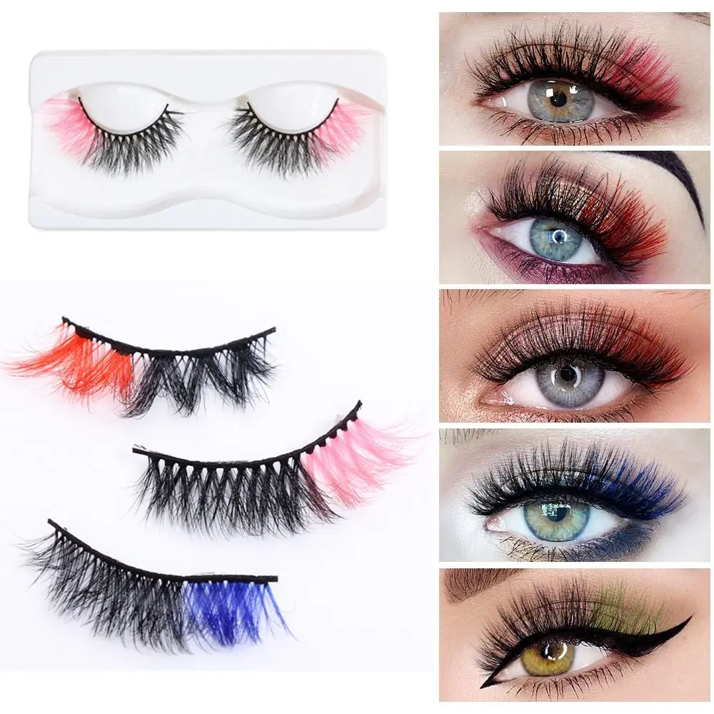 

1Pair 3D Colorful Eyelashes Mix Color Red Blue Purple Pink False Eyelashes Natural Fluffy Soft Lashes Eye Lash Extension Makeup