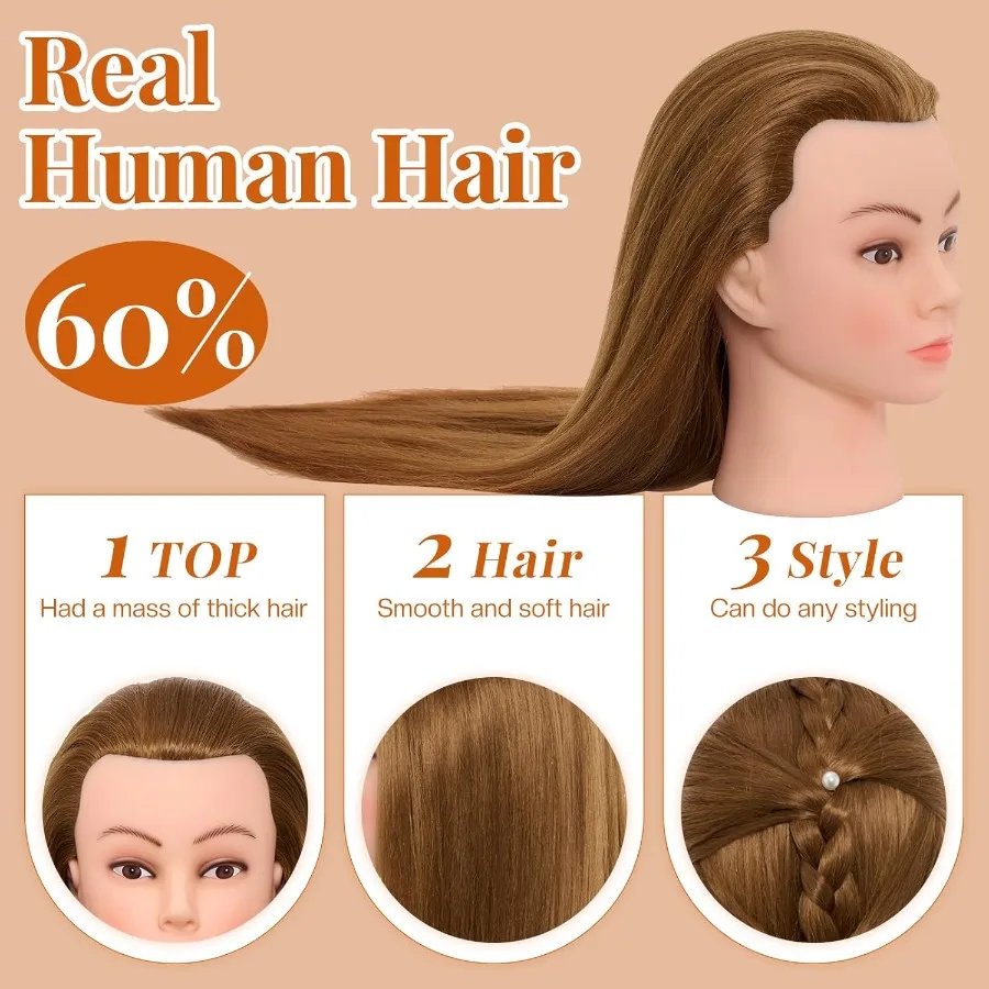 28-дюймовая голова манекена с 80 настоящими человеческими волосами для профессиональной укладки волос, плетения, завивки и косметологического обучения с таблицей