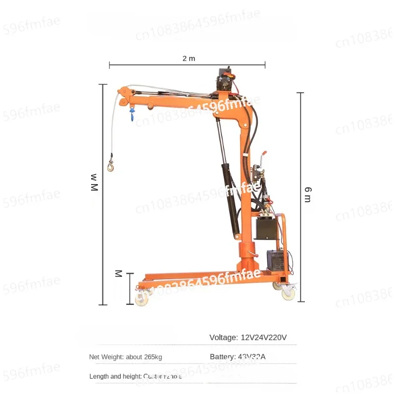 Electric Hydraulic Small Crane Hoist 1 Ton Household Lifting Crane Remote Control Rotation Simple Vehicle-mounted