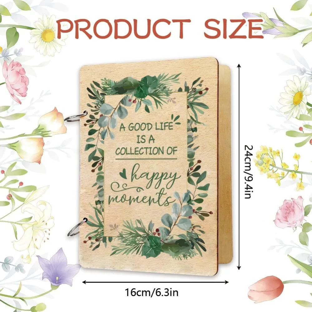 Wooden Loose Leaf Binder Green Leaf Wreath Greeting Card Organizer Book Postcard Photo Album Cover Gift Card Book Birthday Card