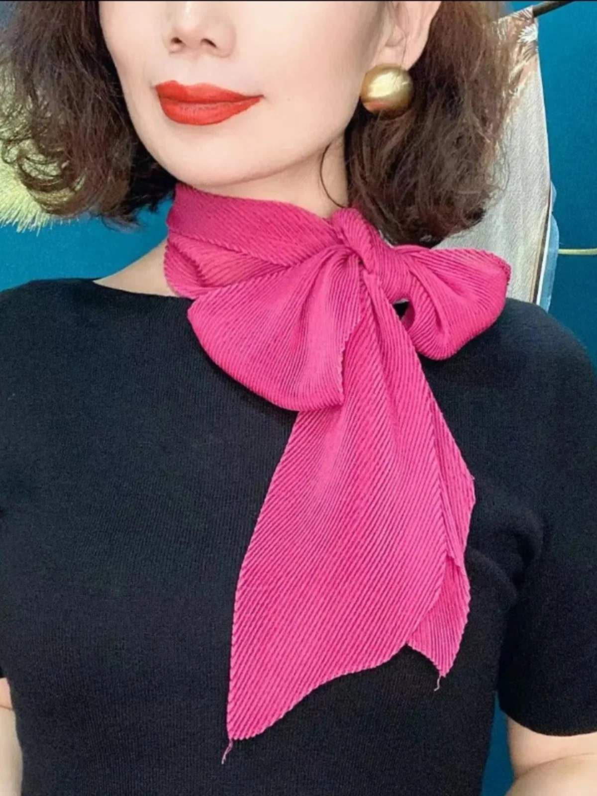 وشاح صيفي جديد أنيق بلون واحد مع طيات وحزام، متعدد الاستخدامات لحماية الرقبة، وشاح رقيق وأنيق متعدد الوظائف #1