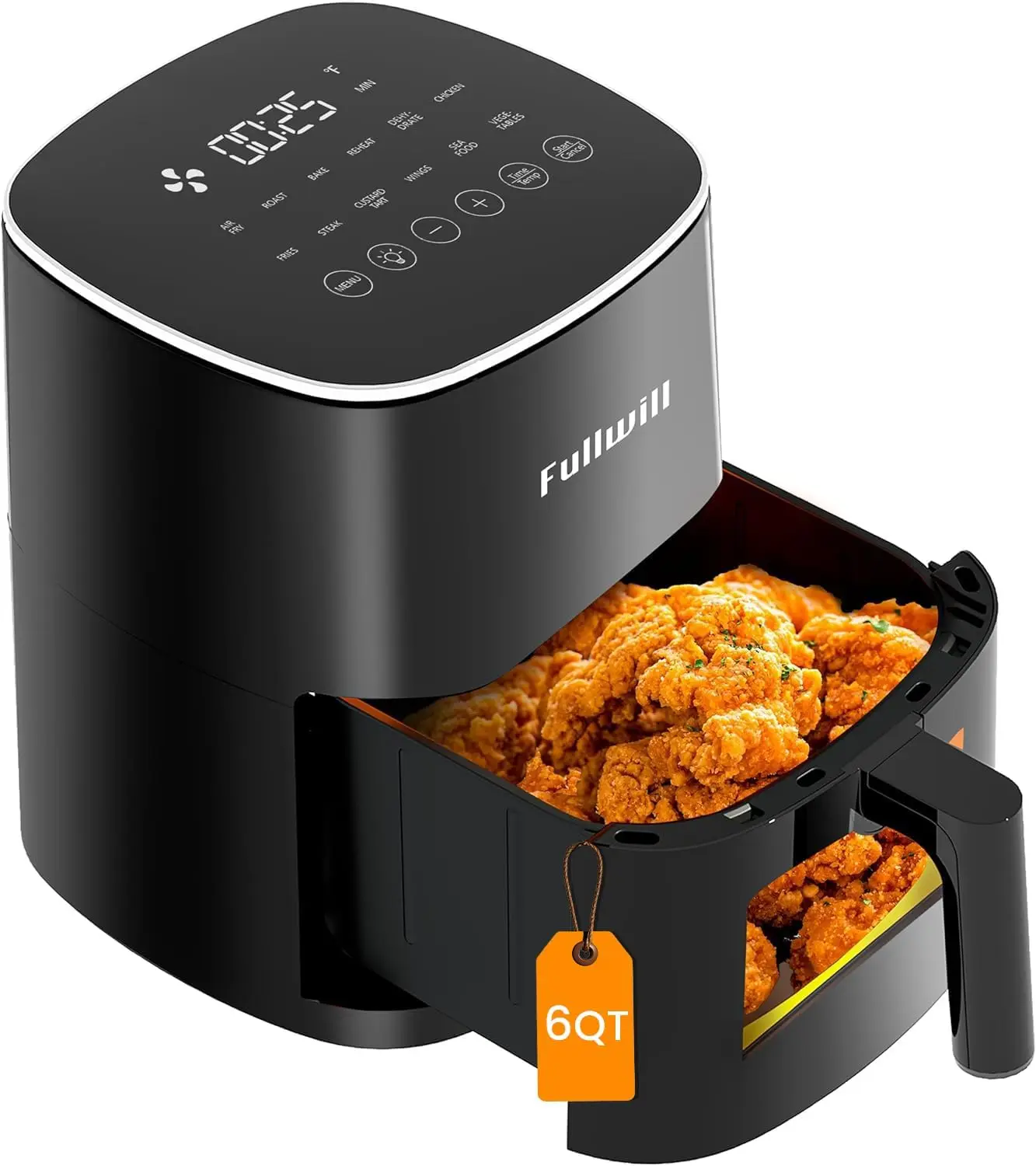 

6QT Air Fryer with Visible Window, Nonstick Basket, 12-in-1 Functions, 1700W, Black