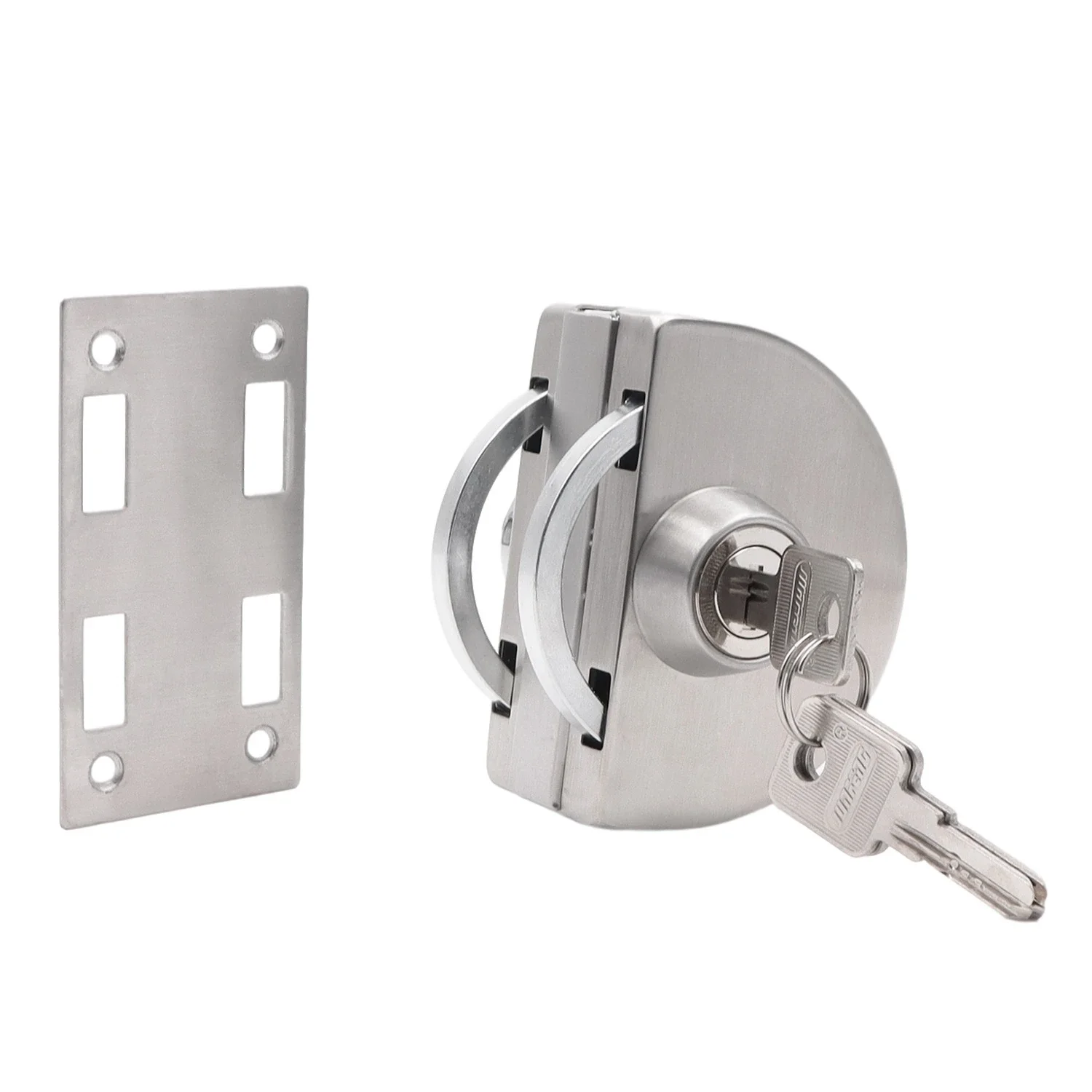 Glass Door Lock, Latches,304 stainless steel,without hole,One door,Bidirectional unlock, Frameless glass door