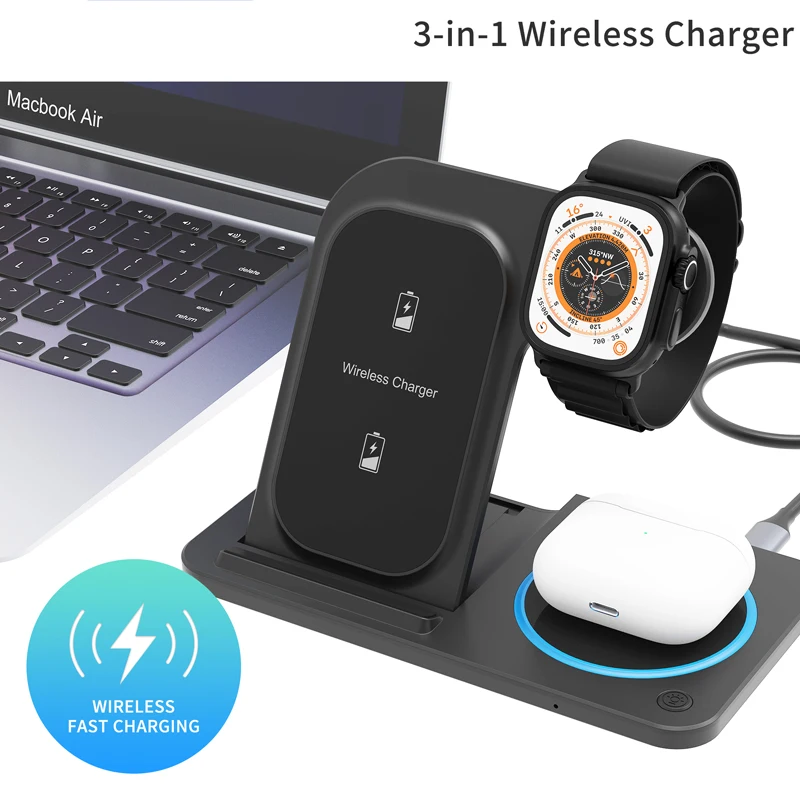 

3 in 1 Wireless charging bracket for mobile phone, watche, headphone Fast Charging Dock Station Multi-function Charge Converter