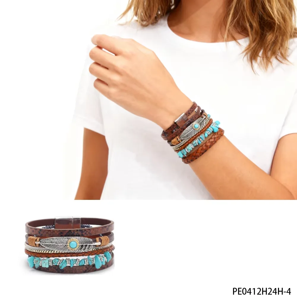 سوار جلد بني متعدد الطبقات من PESENAR، طراز الدنيم القديم، يضيف إكسسوارًا فريدًا على الطراز الغربي