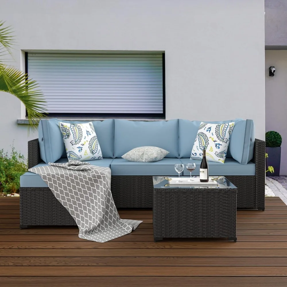 

Patio Furniture Set Outdoor Sectional Sofa with Ottoman Wicker Couch Rattan Modular Seating Conversation Sets Porch Decor for B