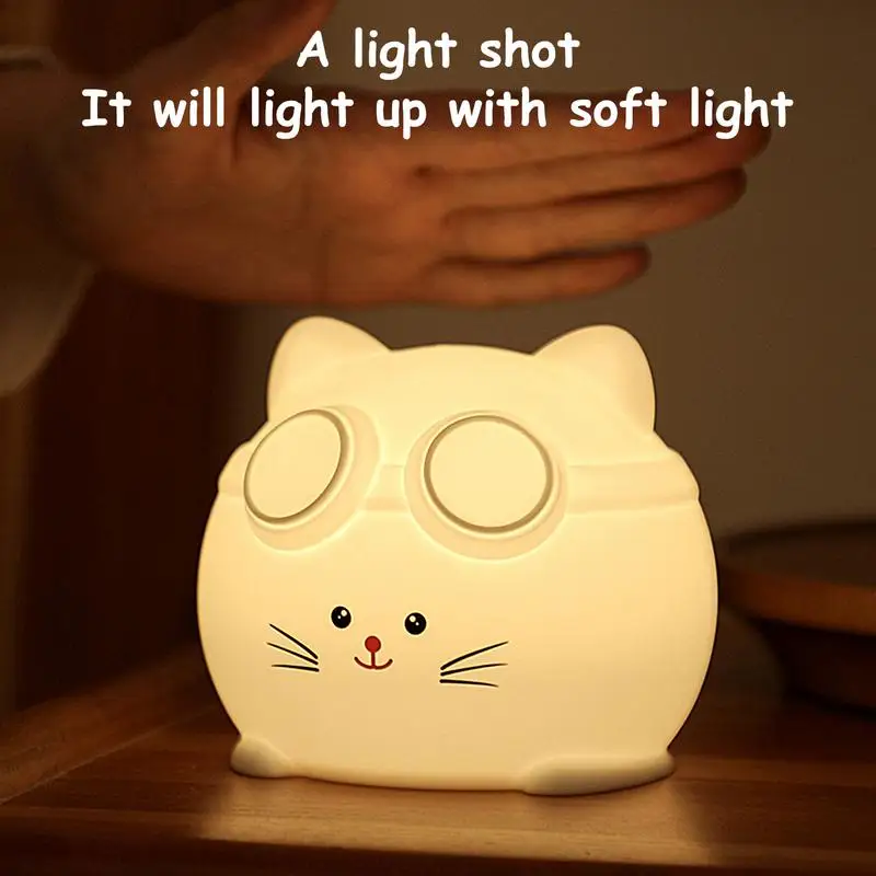 Cat Night Light For Kids Cute Silicone Lighting Table Lamp Touch Bedside Lamp With Timer Function Nightlight USB Rechargeable