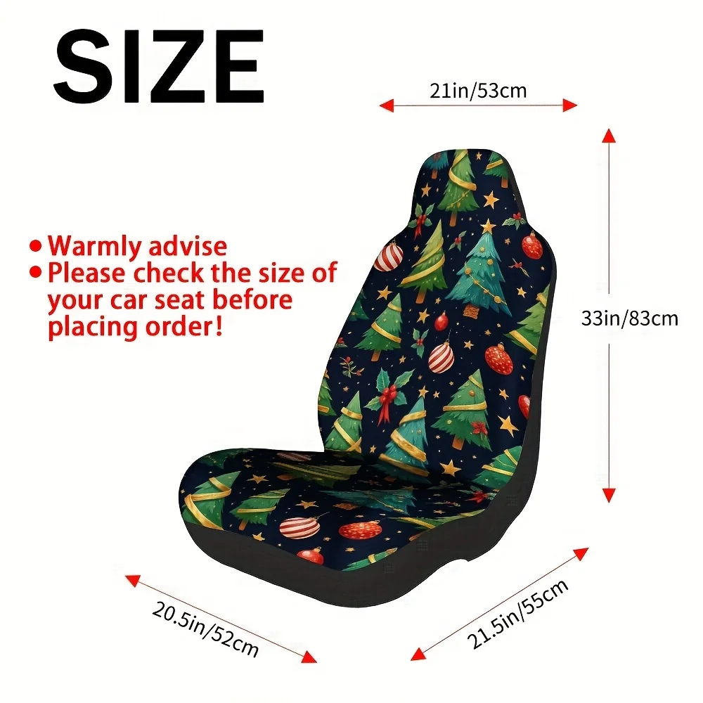 2pcs Winter Snowflake & Christmas Tree Car Seat Covers Compatible For Front Seat Protectors - Heavy-Duty Washable Fabric, All-Se