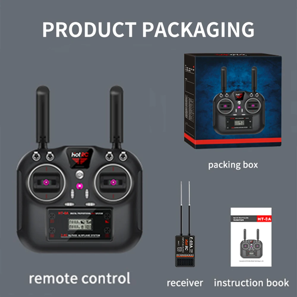 RC Hotrc HT-8A Transmitter PWM FHSS Remote Control 2.4G 8CH 4.5-9V with F-08A Receiver For RC Aircraft Car Boat