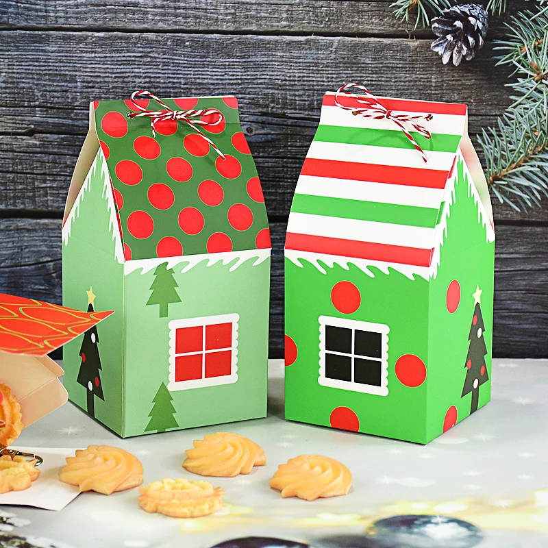 12Pcs Christmas Candy Box House Shape Gift Packaging Box New Year Party Kids Gifts Chocolate Candy Decoration Merry Christmas