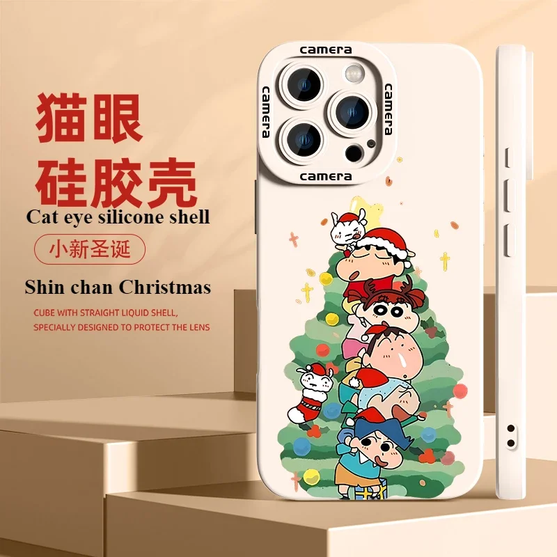 Anime Peripheral Mobile Phone Case Iphone16 Christmas Element Cute Capybara Crayon Shin Chan Girl Liquid Silicone Fall Proof