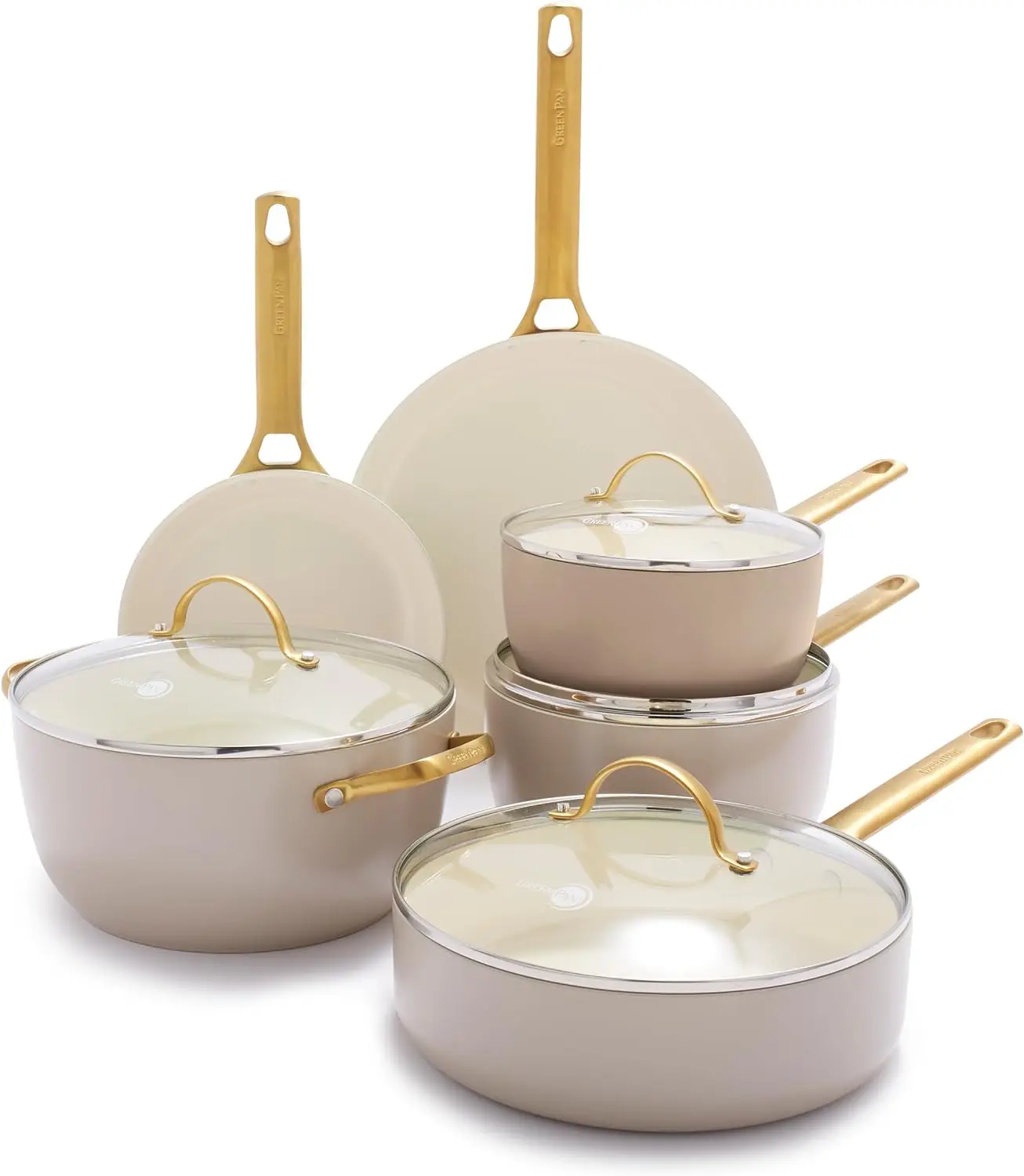 

Reserve Hard Anodized Healthy Ceramic Nonstick 10 Piece Cookware Pots and Pans Set, Gold Handle, PFAS-Free, Dishwasher