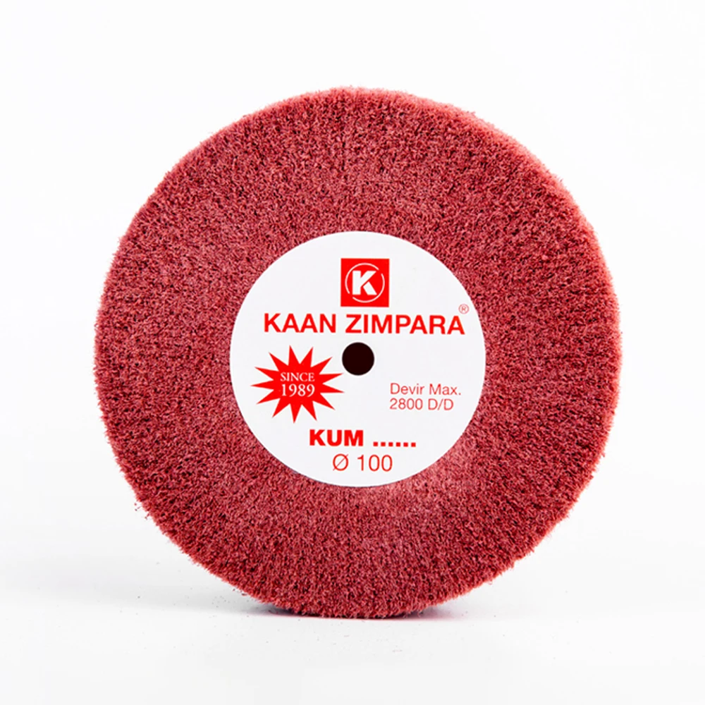 Roda de Polimento de Fibra KAAN ZIMPARA Red Taf Brose Cap 100mm para Acabamento Fino Fosco, Remoção de Riscos Leves em Joias e Metais, Escovação Suave