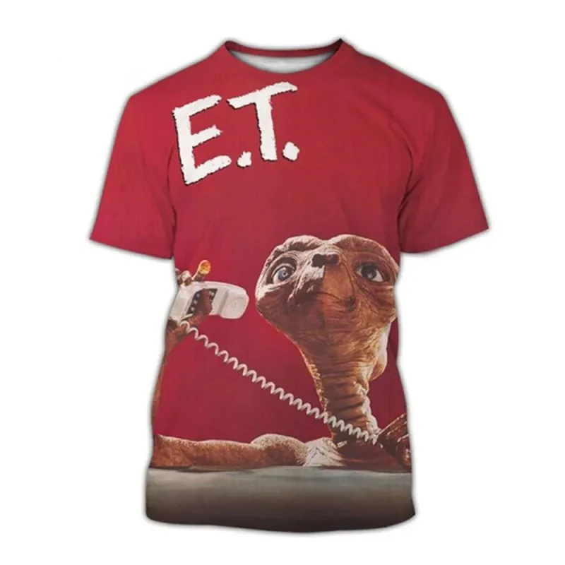E. t. 男性と女性のための特大のTシャツ,3Dプリントの服,カジュアルウェア,半袖