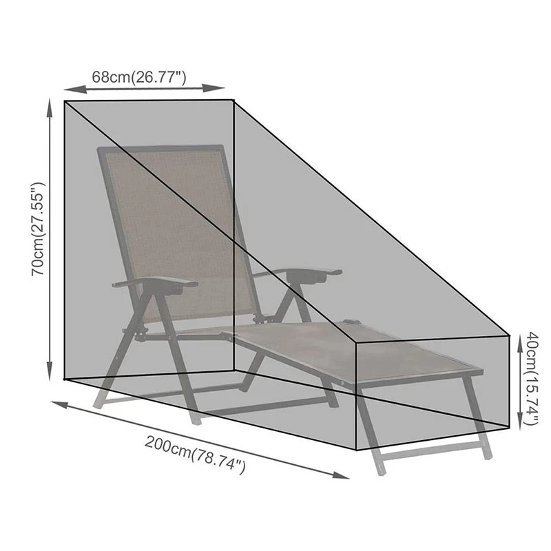 A74E-Lounge Chair Covers Waterproof Outdoor Garden Anti-UV, 210D Material,Furniture Sunbed Cover, 78.7X 26.7 X 27.5Inch