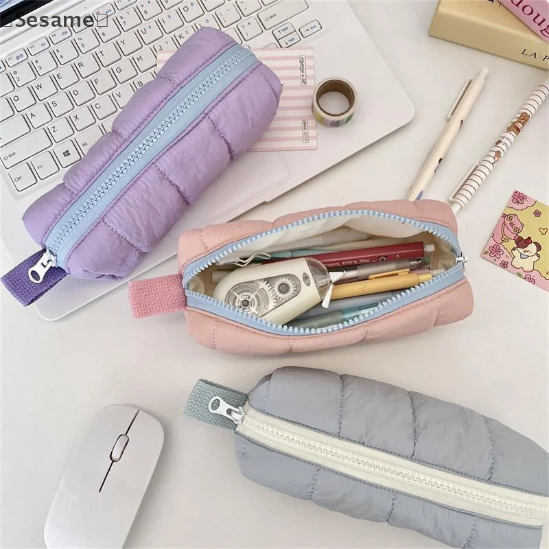 〔Sesame〕Cotton-filled Pencil Case Pen Bag Large-capacity Student Stationery Storage Bag Portable Fashion Girly Cosmetic Bag
