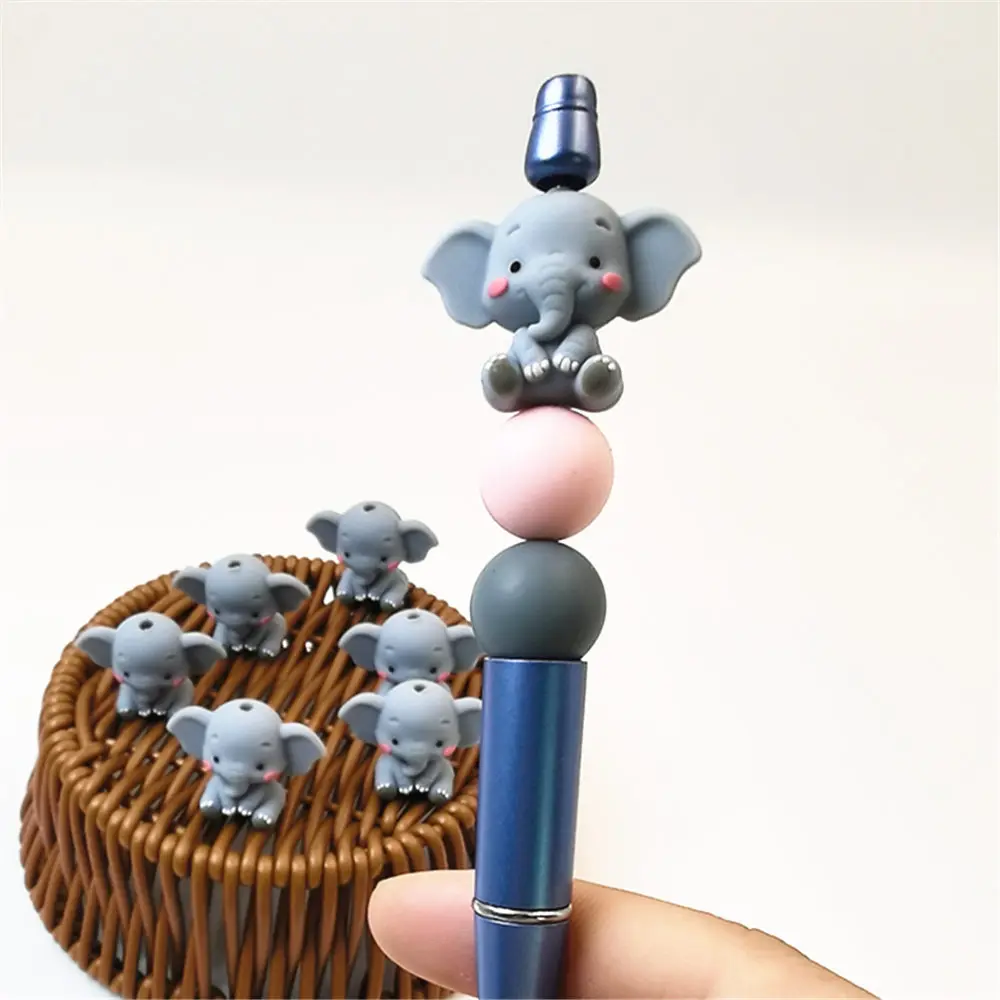 5pcs cute elephant 3D focal Silicone beads Teether Jewelry Beads Food Grade For pen Pacifier Chain