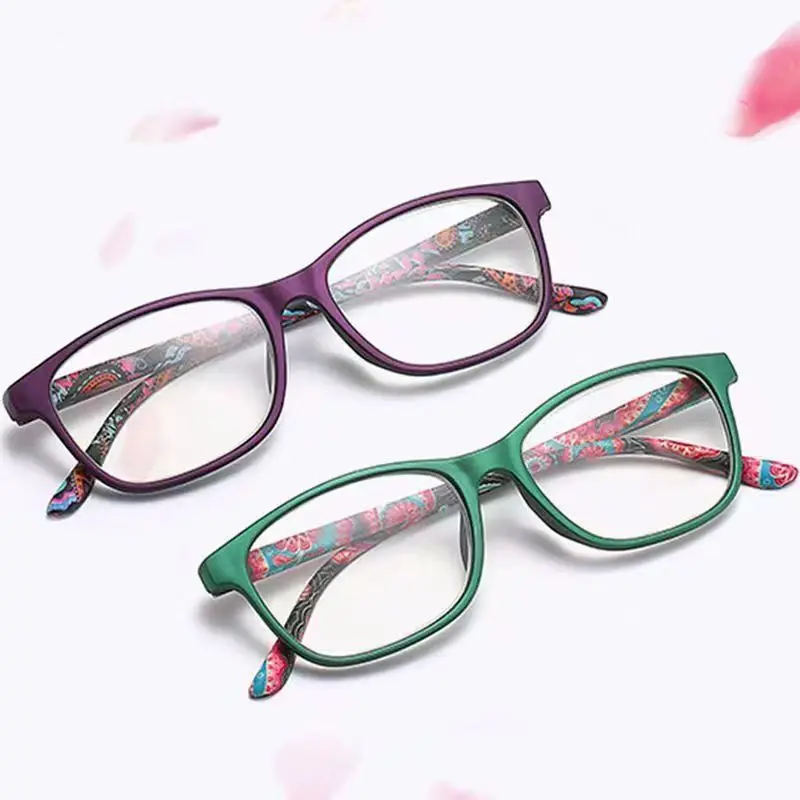 New Anti-Blue Light Ladies Floral Reading Glasses Fashion Printing Presbyopia Eyeglasses Degree +1.0+4.0