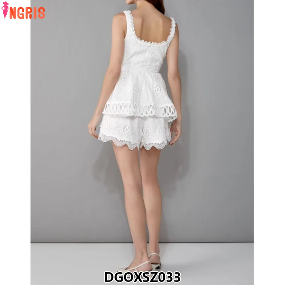 

Temperament elegant simple two-piece suit 2025 new style waist slimming suspender top splicing lace shorts women's suit-DGOXSZ03