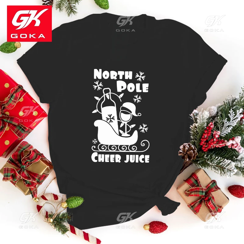 Christmas North Pole Cheer Juice Cotton T Shirt Mens Womens Fashion Harajuku T Shirts Cool Short Sleeve Casual Hip Hop Tops Tees