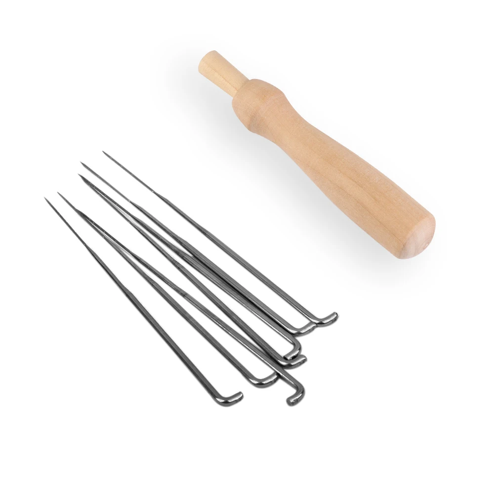 

7 Pcs Poking Tool Wool Felt Felting Starter Kit Solid Wood Needle Wooden Handle