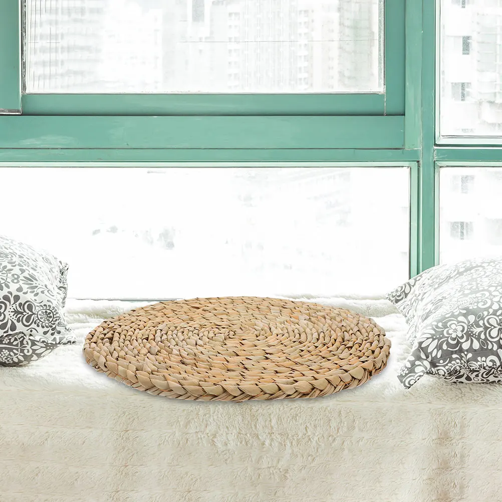 

Woven Straw Cushion Tatami Floor Pillow Japanese Style Outdoor Cushion Light Brown Grass Chair Pad Reusable Comfortable Seat