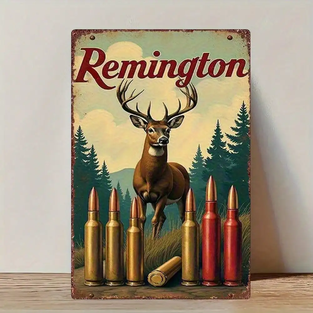 Vintage Remington Deer Metal Sign Retro Hunting Decor Iron Wall Art Plaque 8x12 Inch