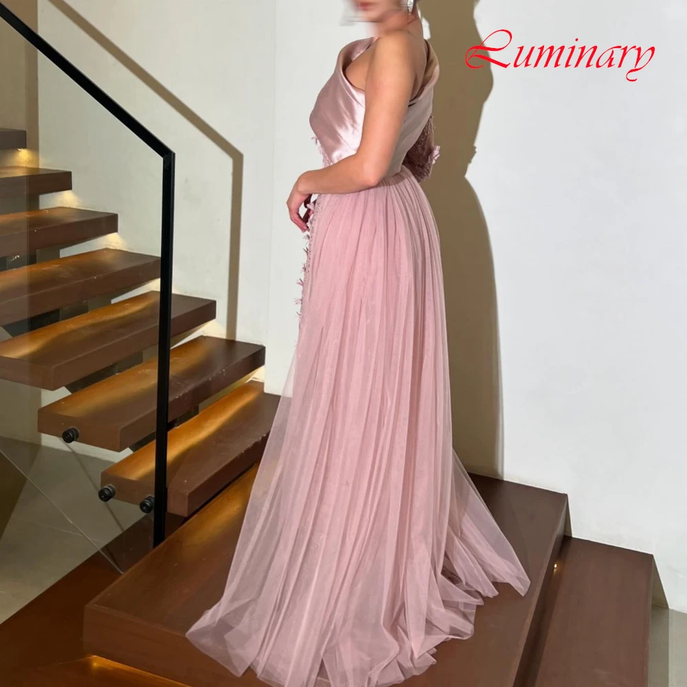 Gaun Malam Satu Bahu Mewah Kustom Gaun Prom Lengan Panjang Indah Gaun Acara Khusus Tulle Temperamen