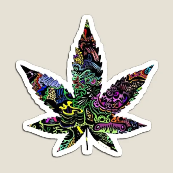 냄비 잎 디자인 Ganja Trippy Weed Sticke 자석 스티커 어린이 홈 홀더 귀여운 어린이 다채로운 냉장고 아기 장난감 재미