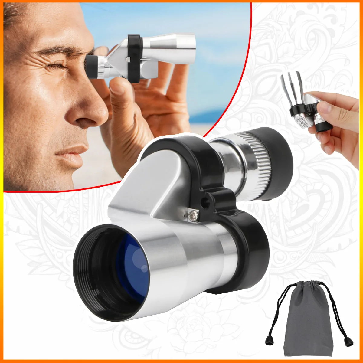 

Mini Portable Pocket Monocular Telescope BAK9 Adjustable Zoom Compact Telescope for Outdoor Bird Hunting Camping Accessory 10x20