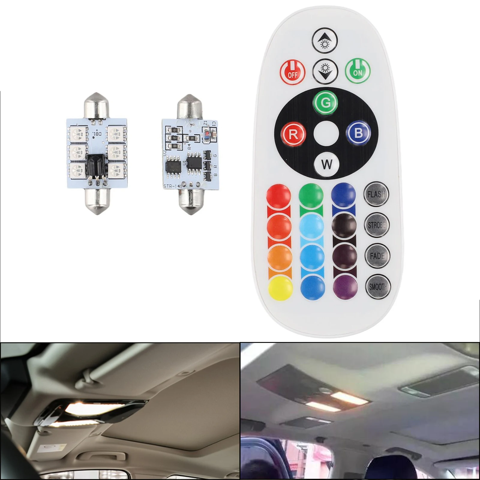 2 PCS/Set Reading Light Dome Reading Light RGBW LED Remote Control for smd 5050 90-100LM/W Car Interior for flash Mode