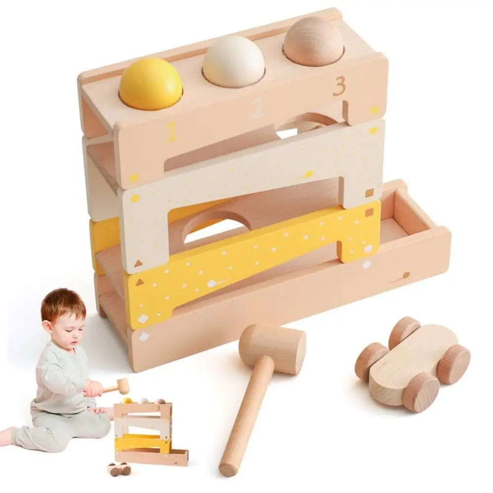 

Montessori Stacking Building Blocks Wooden Puzzle Track Knocking Ball Toy Board Games Early Education Trolley Track Sliding Ball