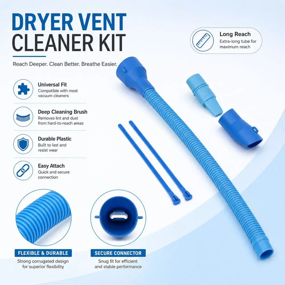 Plastic Dryer Vent Cleaner Kit Long Reach Blue Vacuum Cleaner Extension Tube Elastic Connector Cleaning Tools