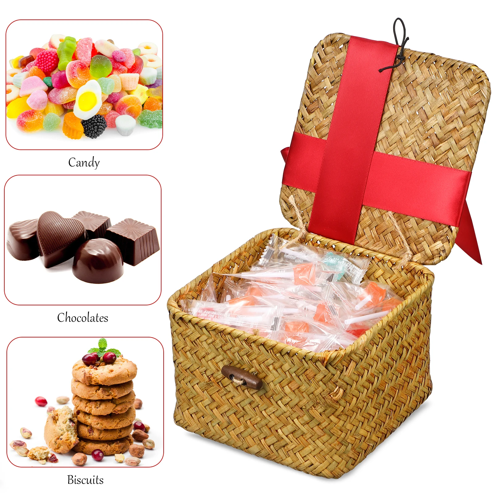 

Braided Woven Storage Baskets with Lid Rattan Style Vintage Decorative Household Laundry Organizer Box for Bathroom Bedroom