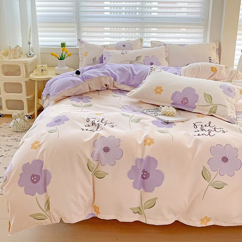 4pcs, 100% cotton bedding set, four piece sheet set comfort set girly fresh style couple bed comforter set