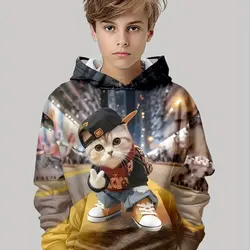 Children's Clothing Hoodies Long Sleeve Children's Sweatshirt Cartoon Children's Fashion Cat Print Girls' Summer Clothes Boy Top