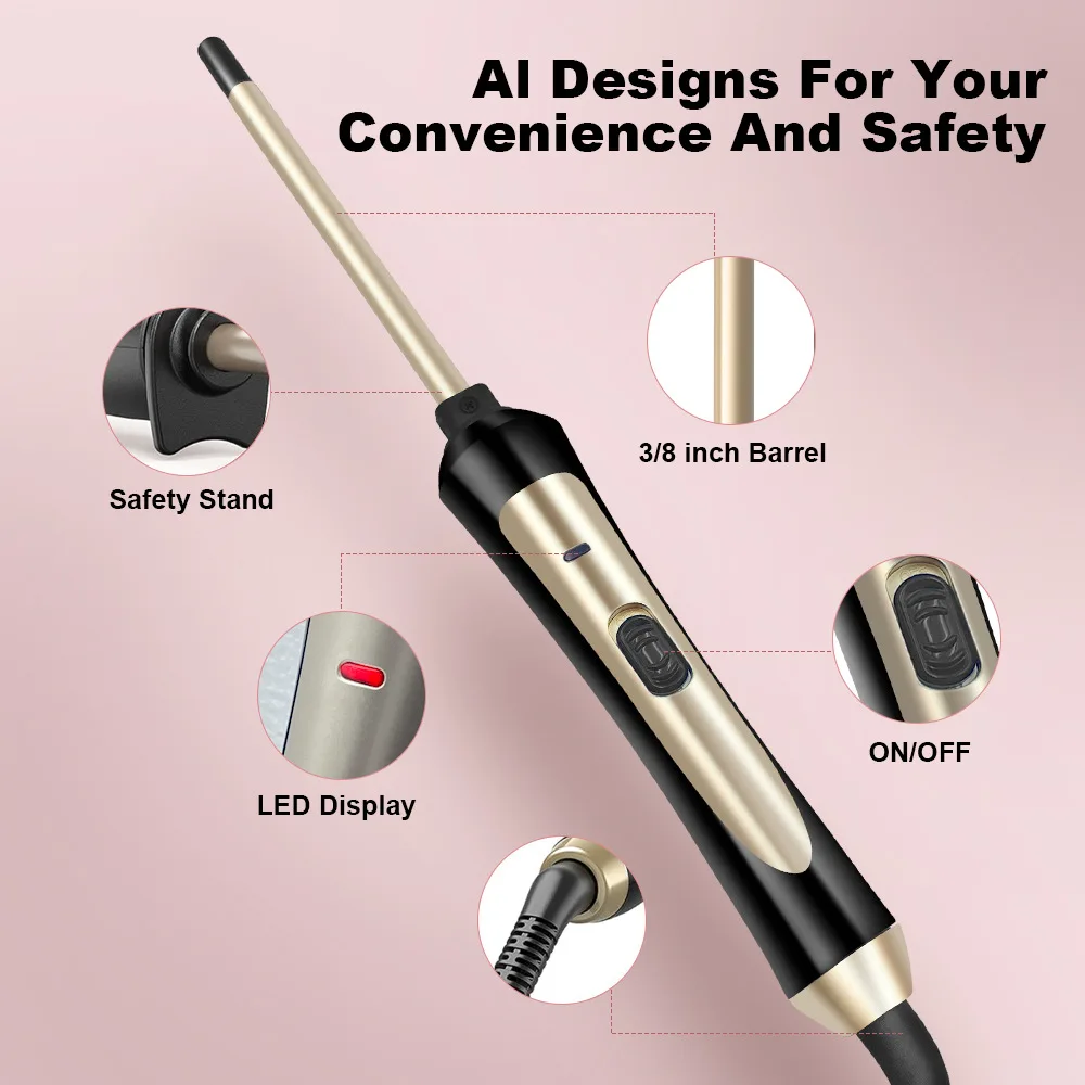 9 مللي متر أنبوب رقيق مكواة تجعيد رقيق نمط الشعر طلاء السيراميك تسخين سريع مكواة تجعيد المرأة مكواة تجعيد #4