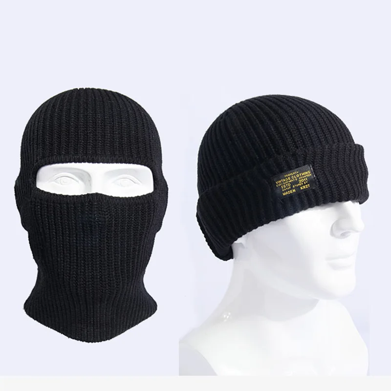 Lenço de lã tricotado artesanal para homens e mulheres, Skullies, gorros, chapéus, bonés, balaclava, máscara, gorro, grosso, quente, inverno