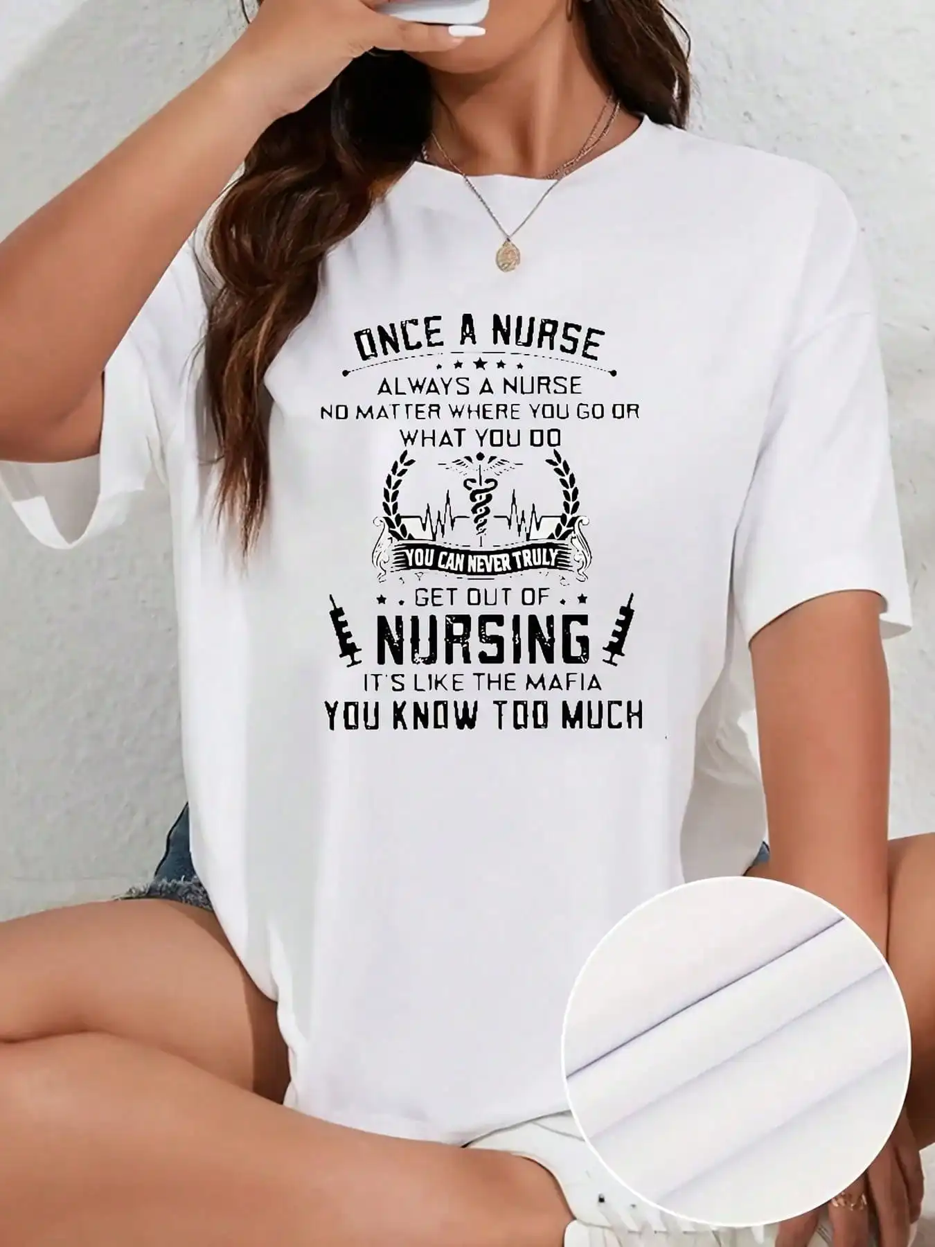 

Women's Nurses Day Graphic T-Shirt Plus Size Cotton Soft Stylish Casual Short Sleeve Crew Neck Top, 220g