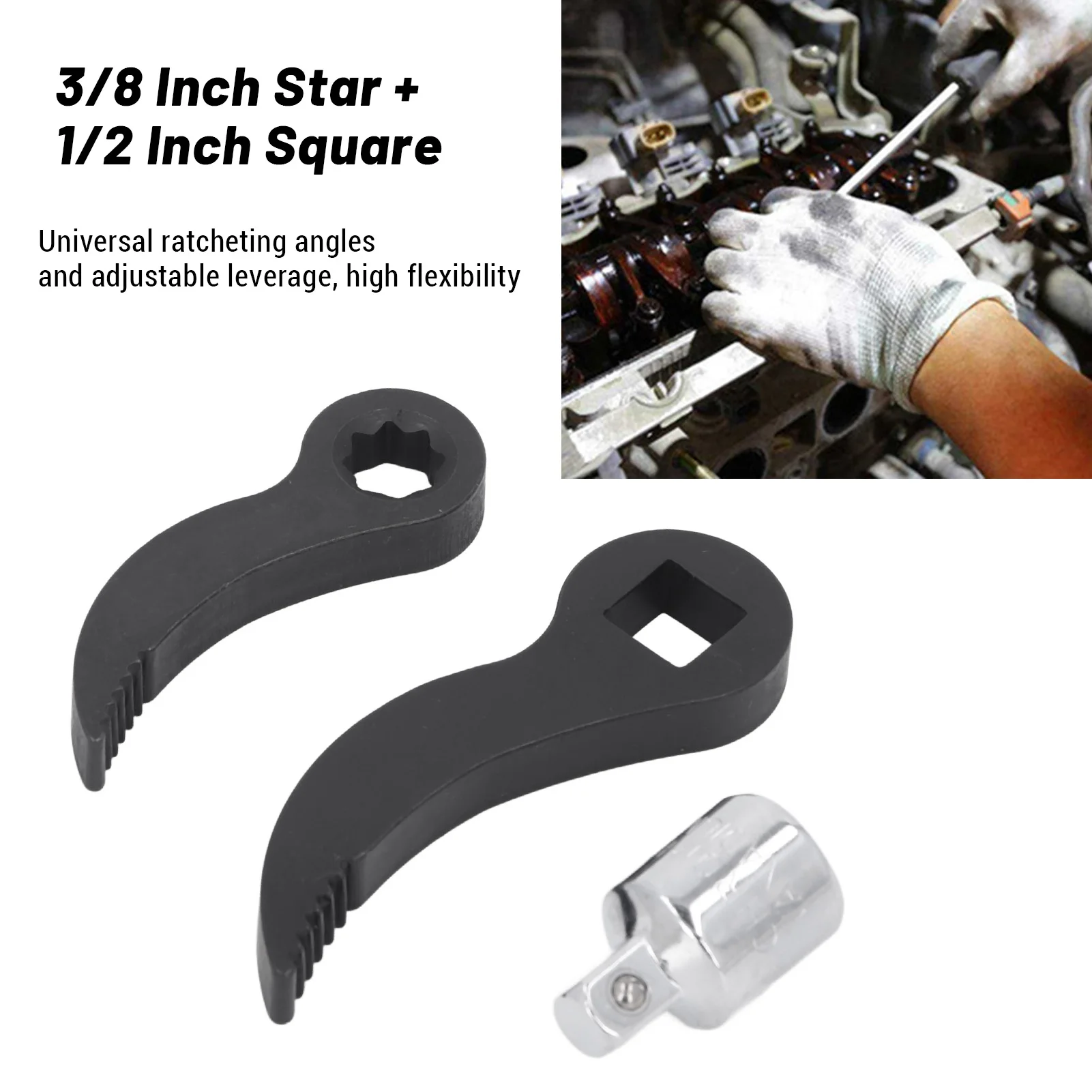 

Car Crowbar Adapter Head Tools 3/8in Star 1/2in Square Serrated with Adapter Pry Bar Wrench Adaptor Half Shaft Removal