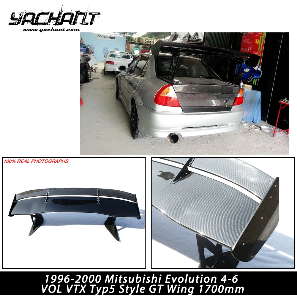 Carbon Fiber GT Wing 1700mm For 1996-2000 EVO 7 EVO 8 EVO 9 VII VIII IX  VTX Type5 Style Wing  (Alum Stand option in 290/390mm)