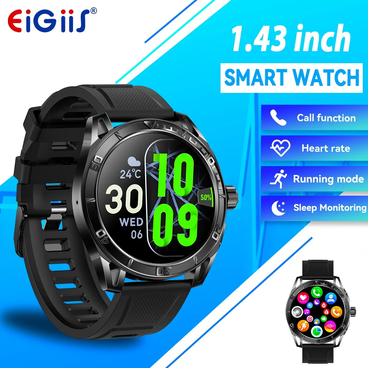 

EIGIIS Military Smart Watch for Men AMOLED On Outdoor Tactical Smart Watchwith Heart Rate Sleep Tracker Rugged for iOS Android