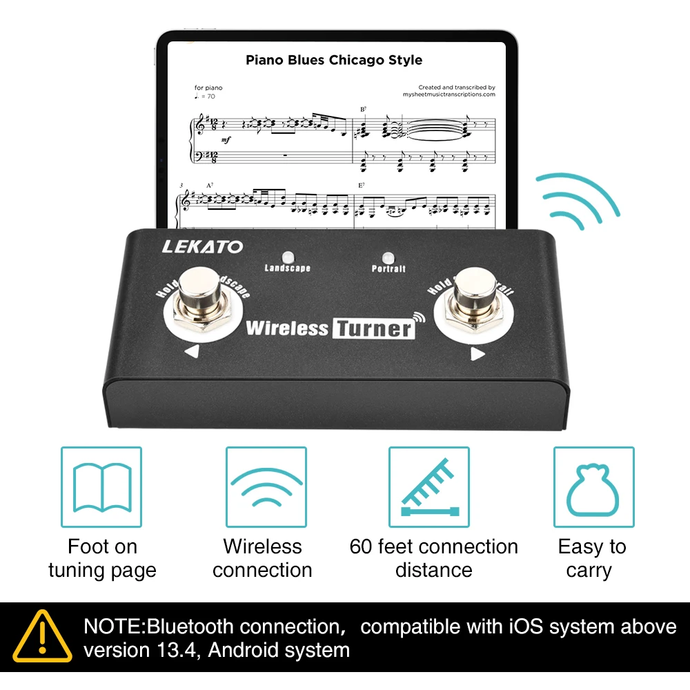 Lekato Tuner Pedal Wireless External Page Guitar Effect Pedal Page Turner Pedal for Guitar Looper Smartphones Tablets