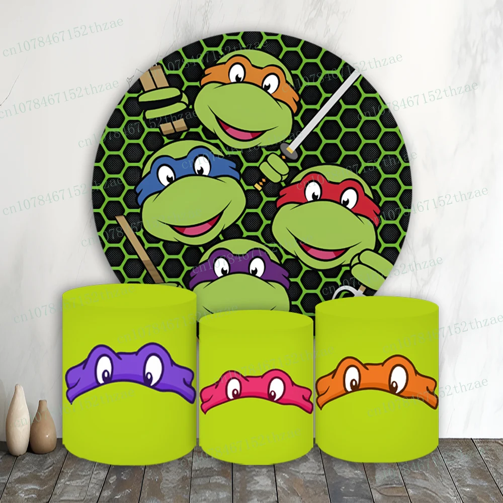 

Teenage Mutant Ninja Turtles Birthday Party Photo Backdrop Baby Shower Photo Background Round&Cylinders Plinth Covers Banner